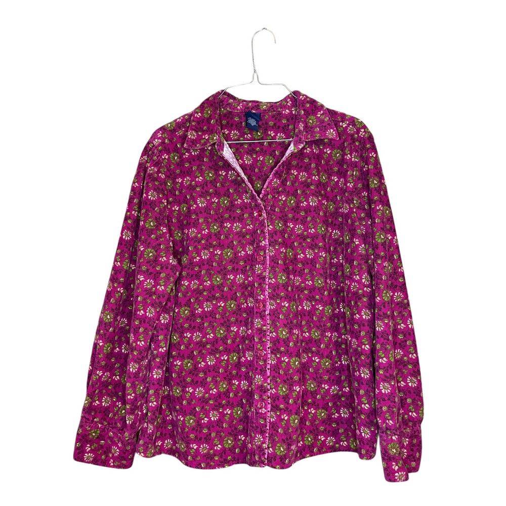 Basic Editions Corduroy Hot Pink Long Sleeve Floral Shirt 1X Classic Casual VTG